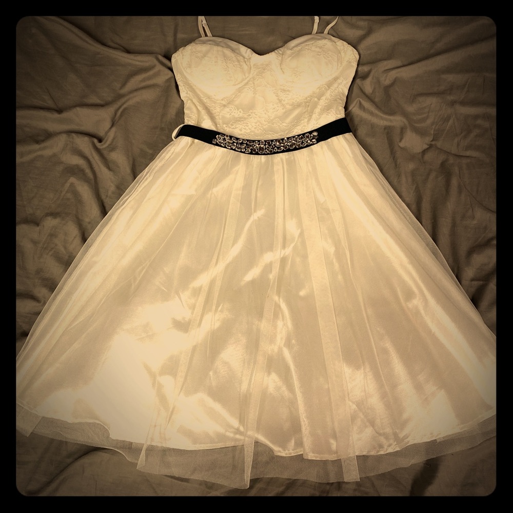 White dress with black belt